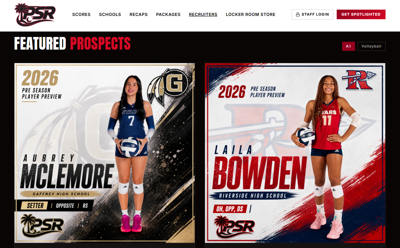 Palmetto Sports Report featured prospects page showing player preview graphics